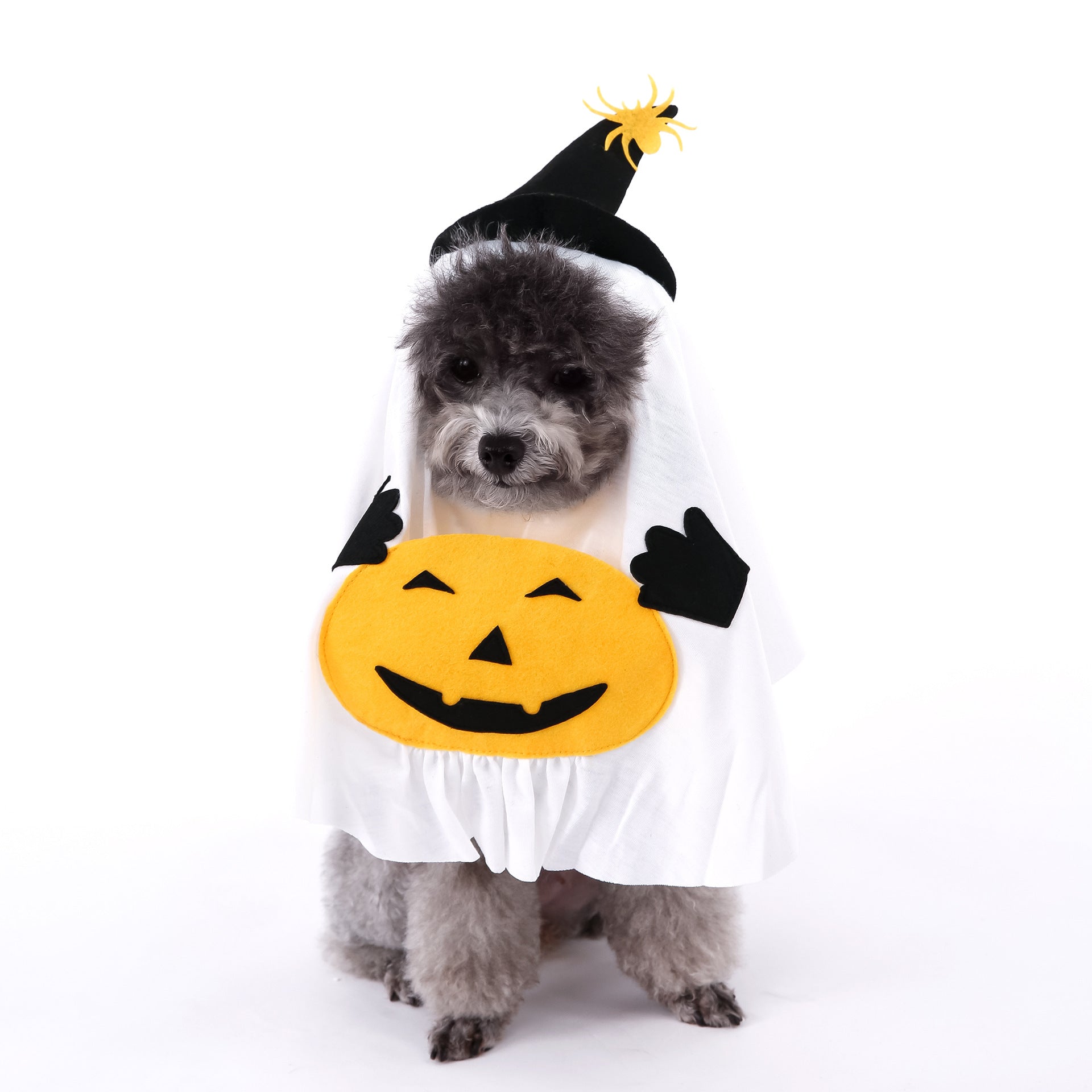 Soft polyester pumpkin ghost Halloween costume for small dogs