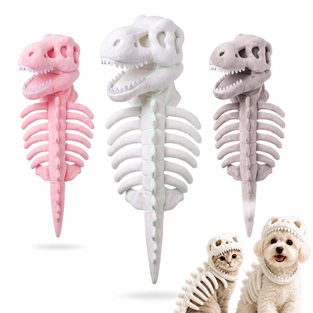 Lightweight dinosaur skeleton costume for dogs and cats, available in 3 colours, image 1