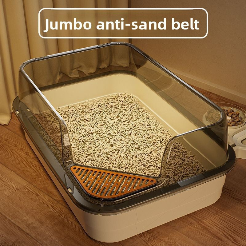 Extra Large Semi-Enclosed Cat Litter Box, High Sided Anti-Splash