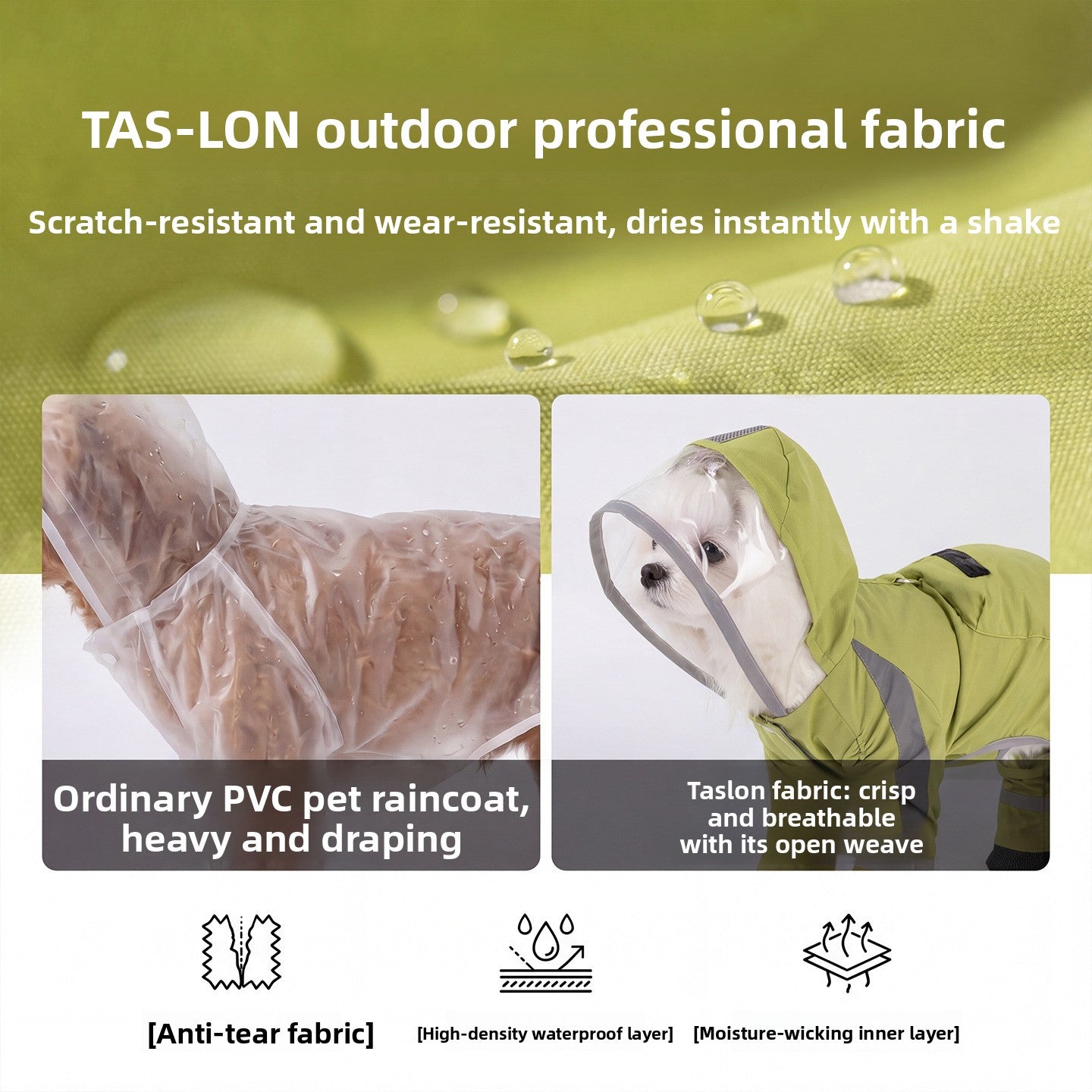 Hooded dog rain ponchos in green and pink