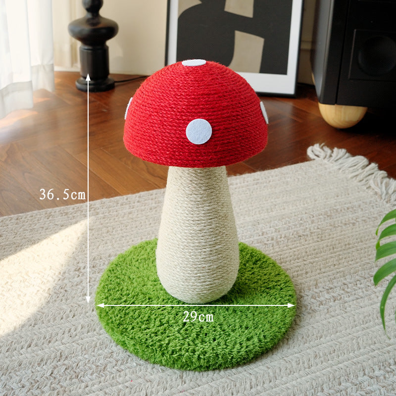 Red mushroom cat scratching post with hanging ball, photo 11 of 12