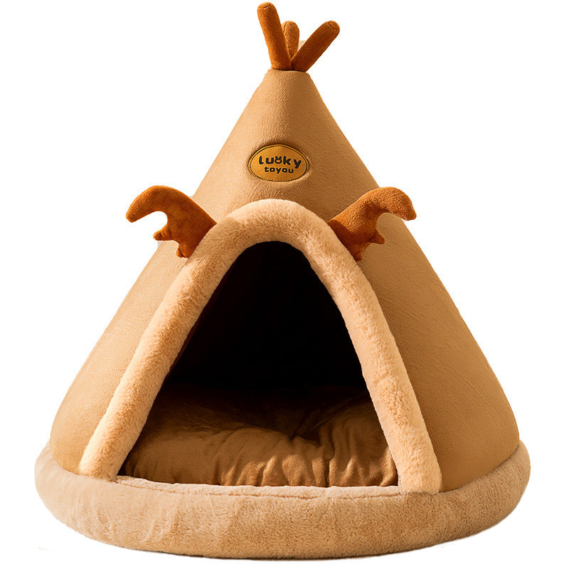 Yurt style cat tent kennel with brown elk print, product image 1