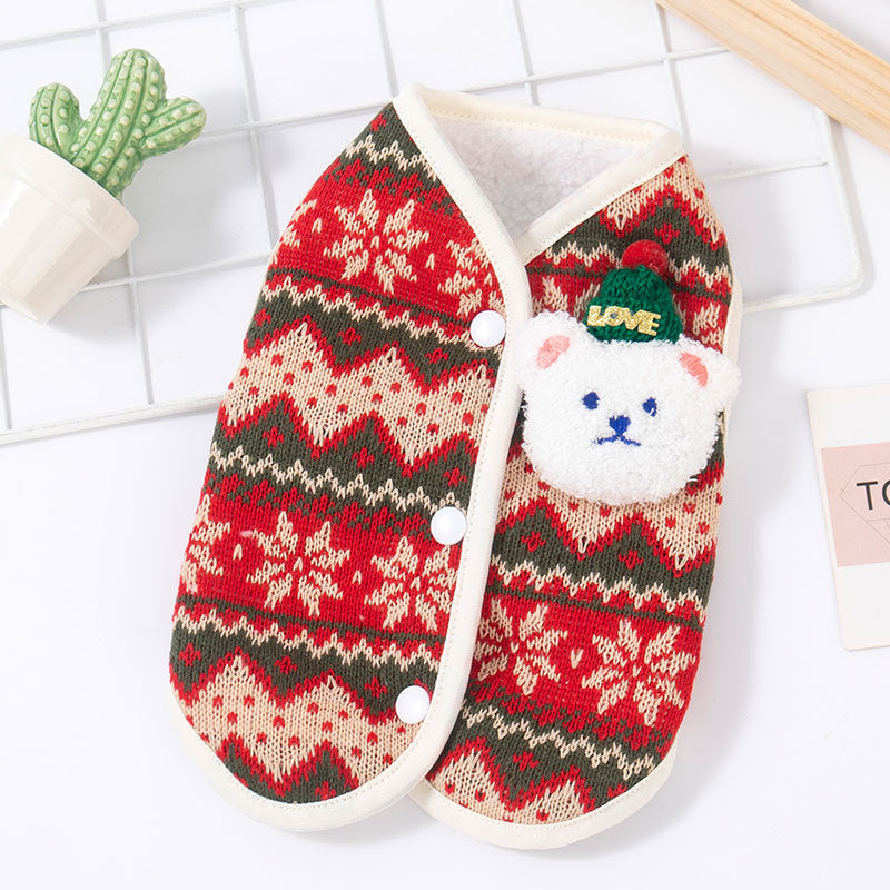 Christmas bear print pet vest for dogs and cats in Christmas Bear, close-up detail
