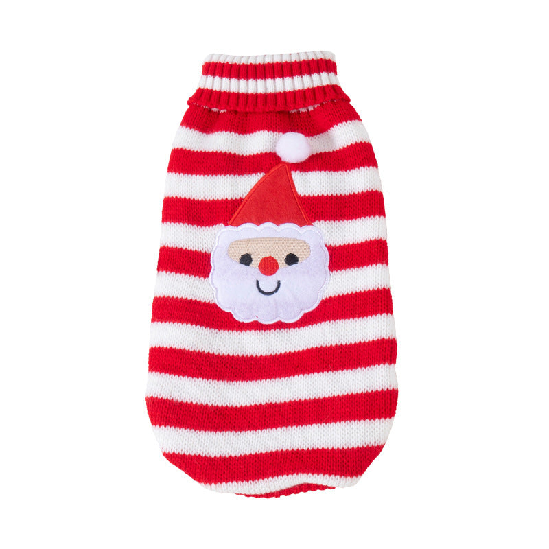 Christmas and Halloween knitted dog jumper in Three Baubles, close-up detail