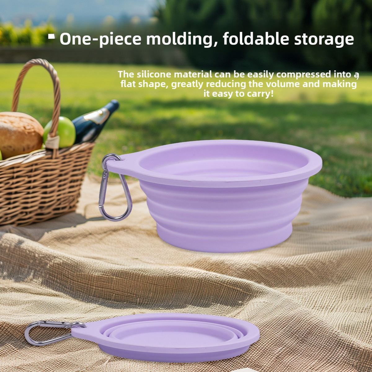 Foldable silicone pet bowl for dogs and cats in Black, in a home setting