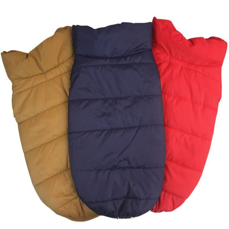 Thick padded dog vest coat for cold weather in Red, side view