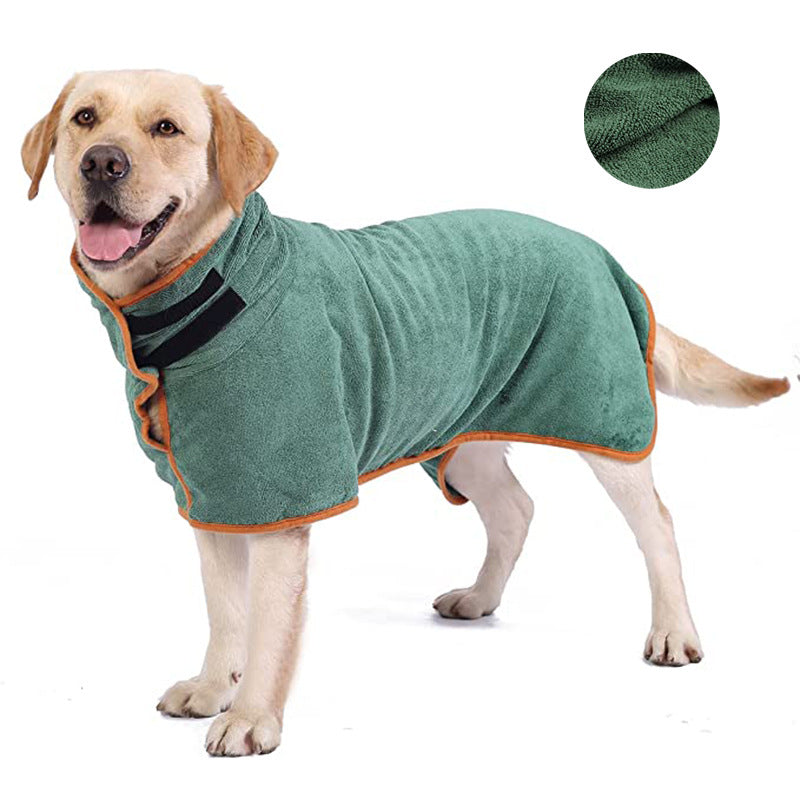 Thick microfibre dog bathrobe with full coverage in Green, front view