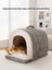Azure blue semi enclosed roof shaped cat house bed, view 3