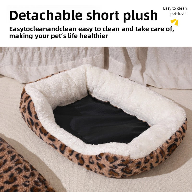 Brown leopard print plush pet sofa bed with removable pad, view 4
