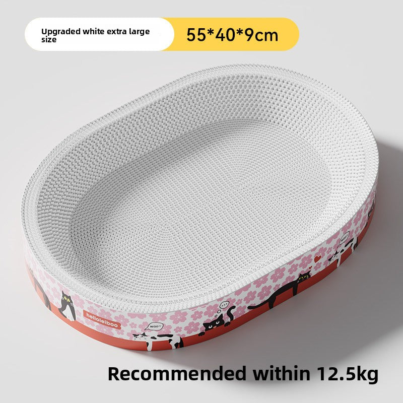 Round corrugated cat scratcher bed lounger with printed design, view 6 of 16