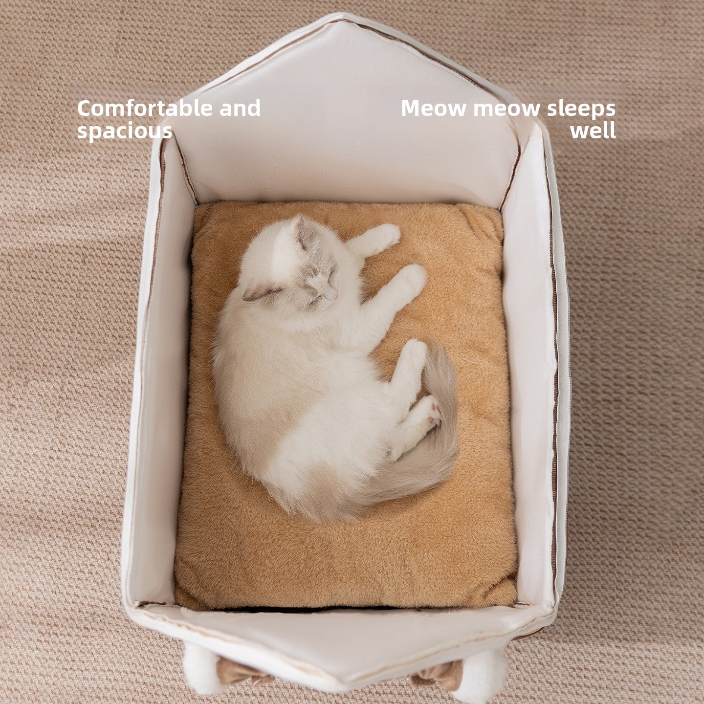 Warm brown semi enclosed flannel cat house, view 2