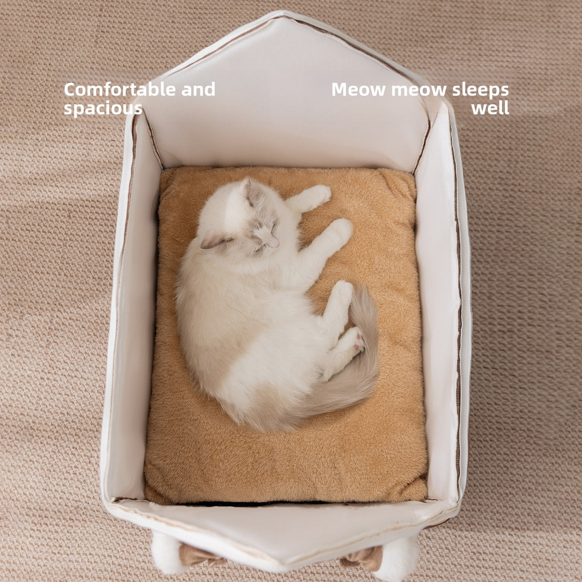 Warm brown semi enclosed flannel cat house, view 2
