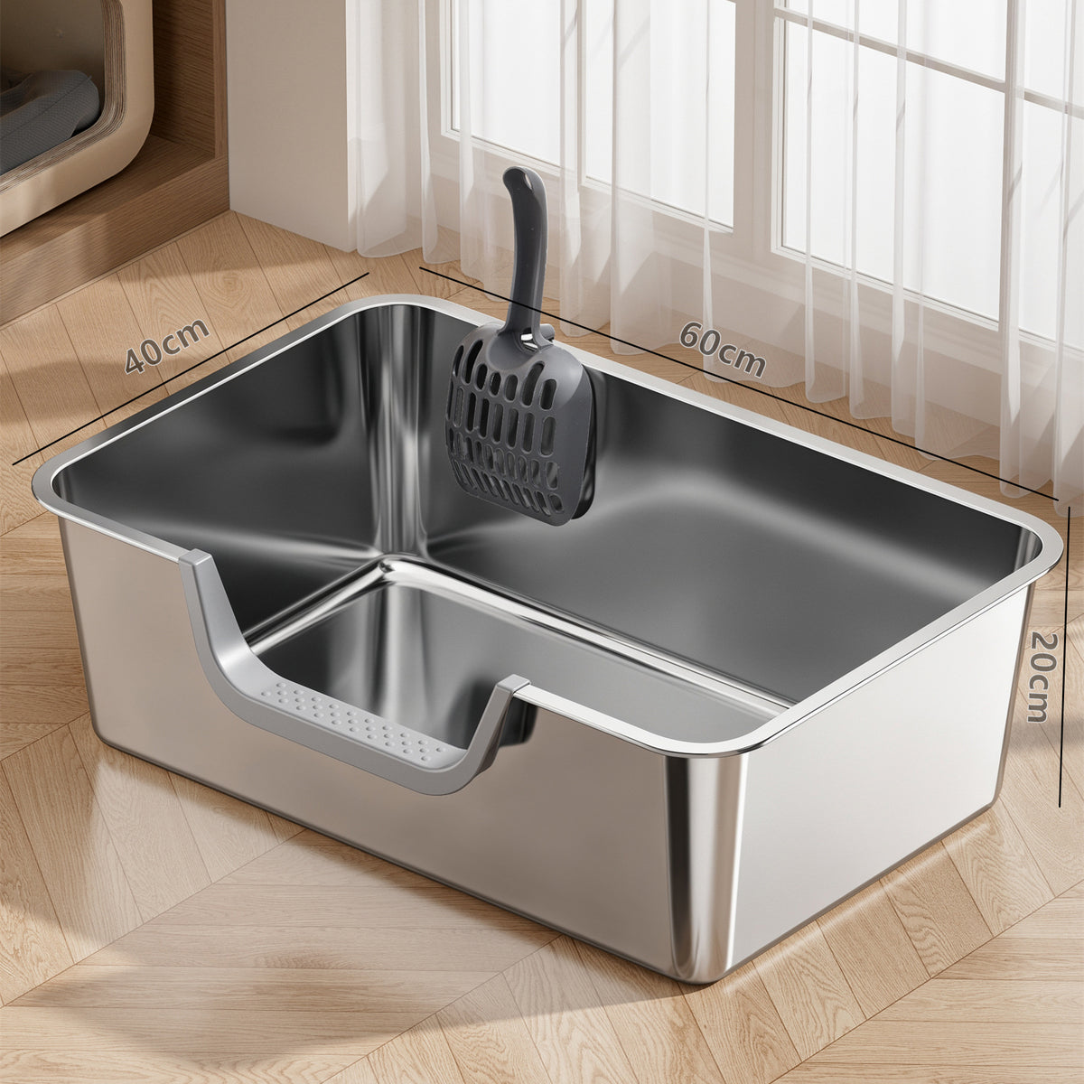 Stainless Steel Cat Litter Box, Front or Side Opening Anti-Splash