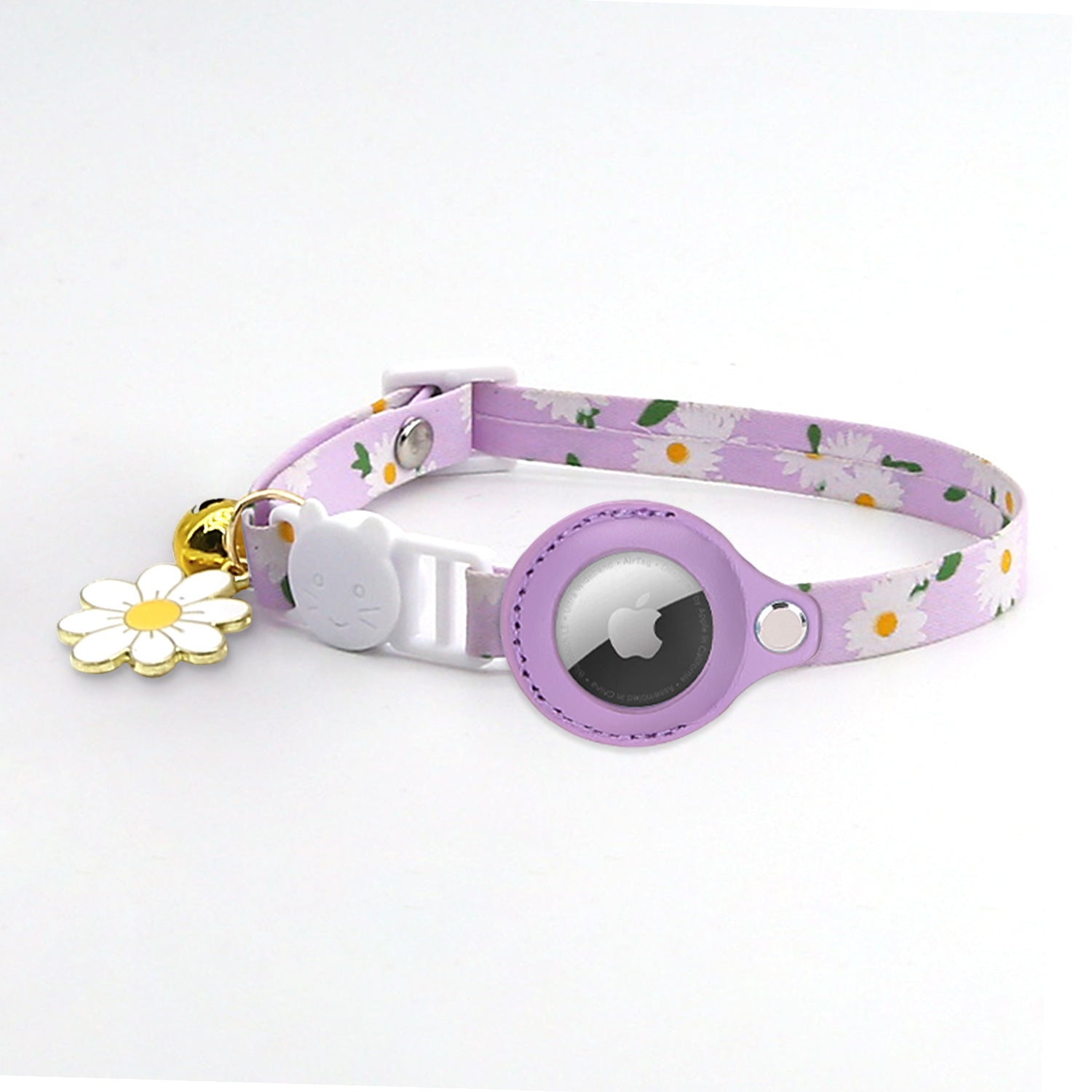 Soft polyester cat collars with tracker holder in green and purple
