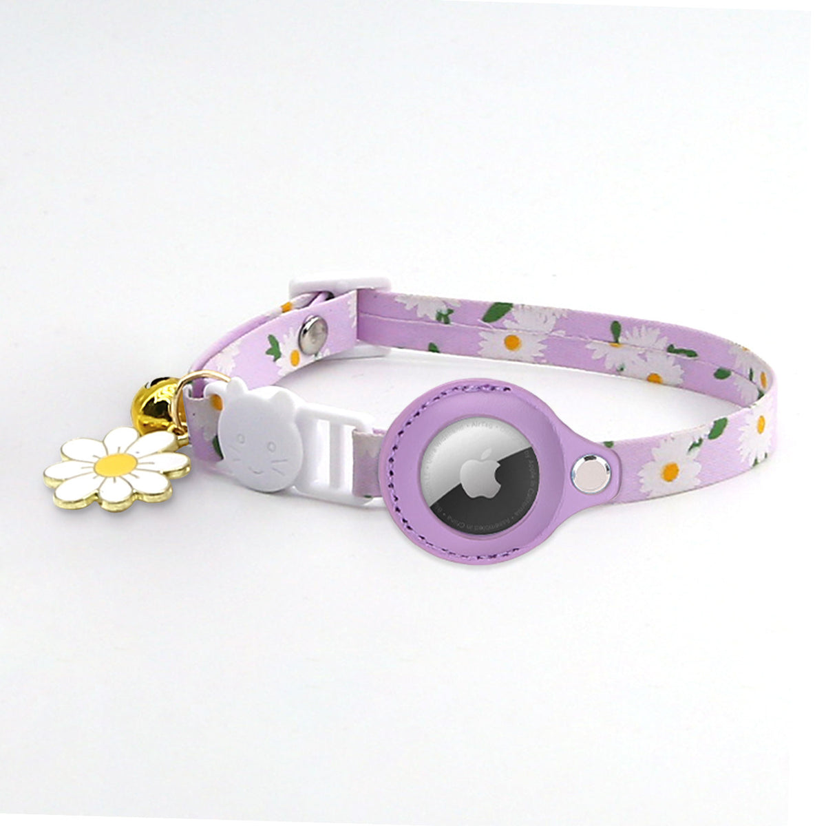 Soft polyester cat collars with tracker holder in green and purple