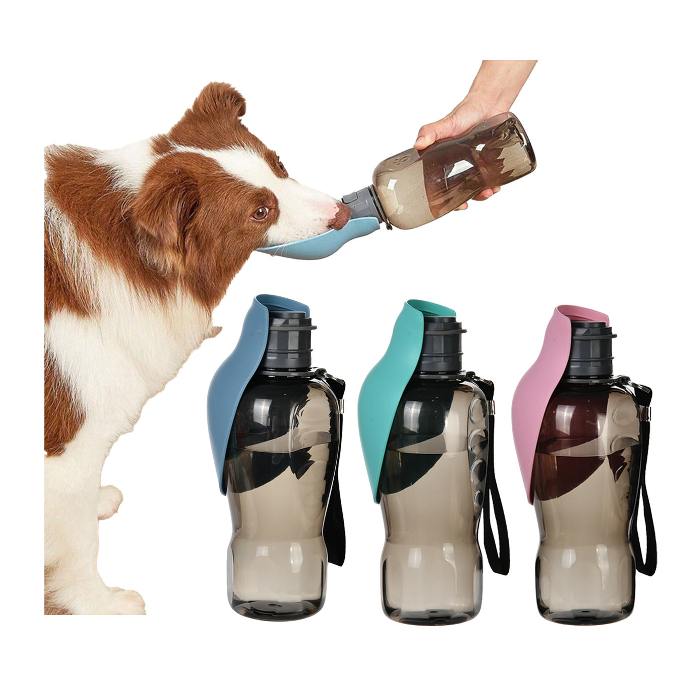 Flip-Top Foldable Plastic Pet Water Bottle with Secure Seal in Eight Colours for Walks
