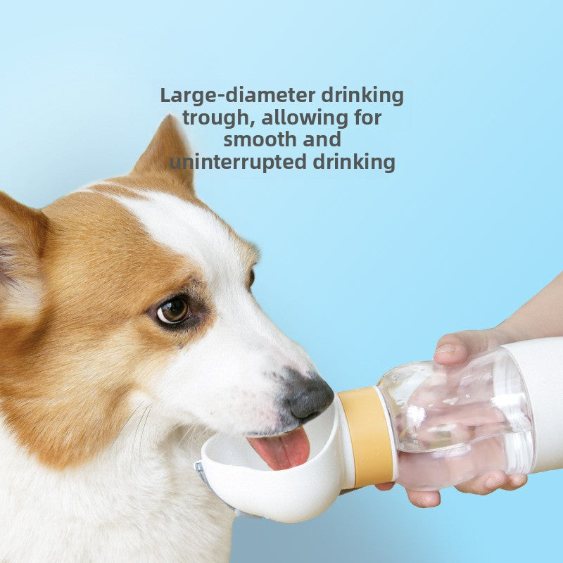 Portable pet water bottle and food container, close-up detail