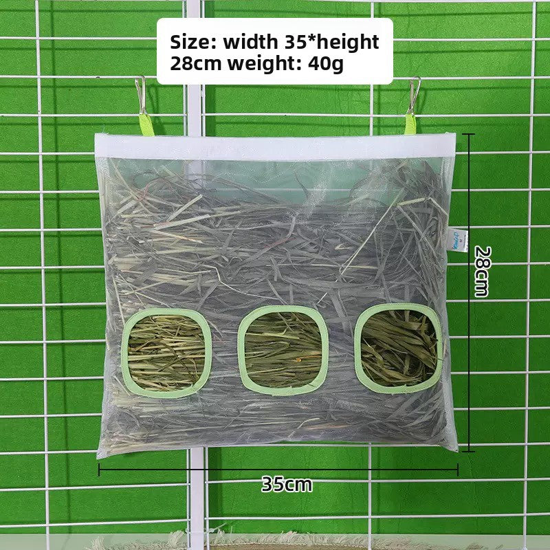 Hanging washable rabbit hay bag in black or white, view 9