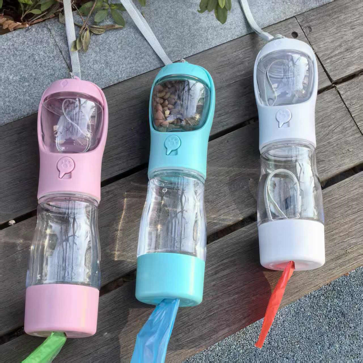 3-in-1 pet travel cup with food store in Blue, front view