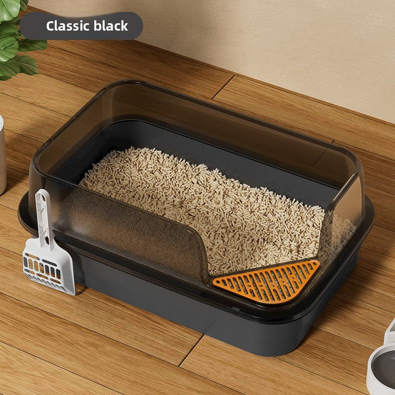Semi-Enclosed Cat Litter Box for Large Cats, Anti-Splash Design