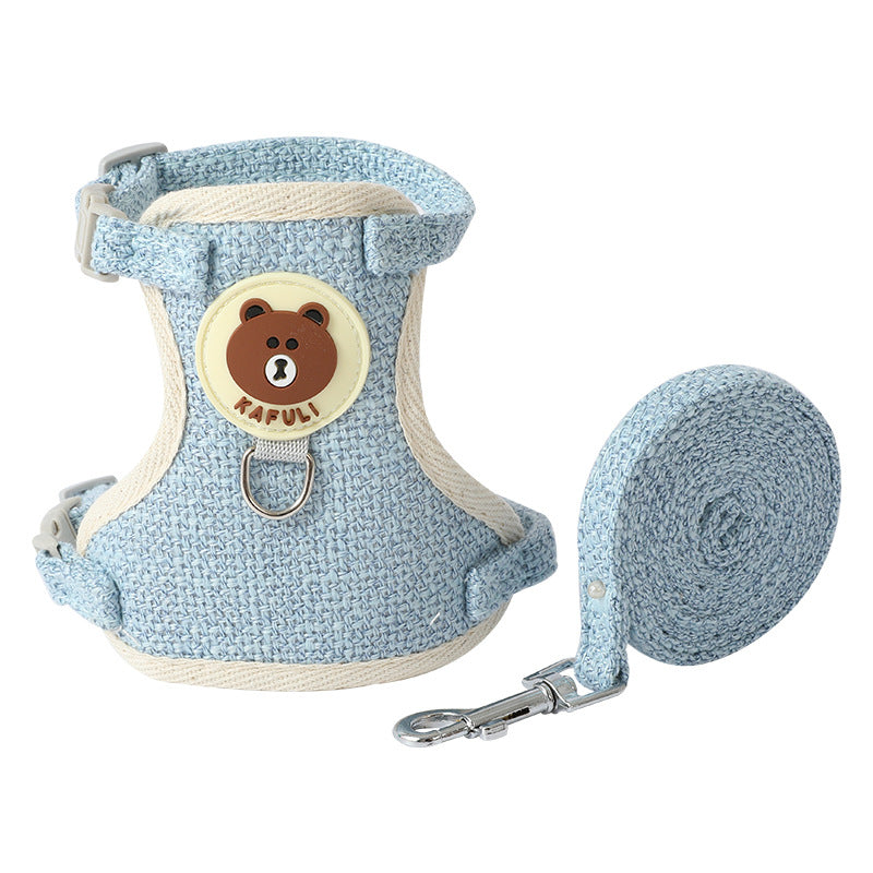 Cotton-linen bear harness and lead for dogs and cats, ideal for everyday use