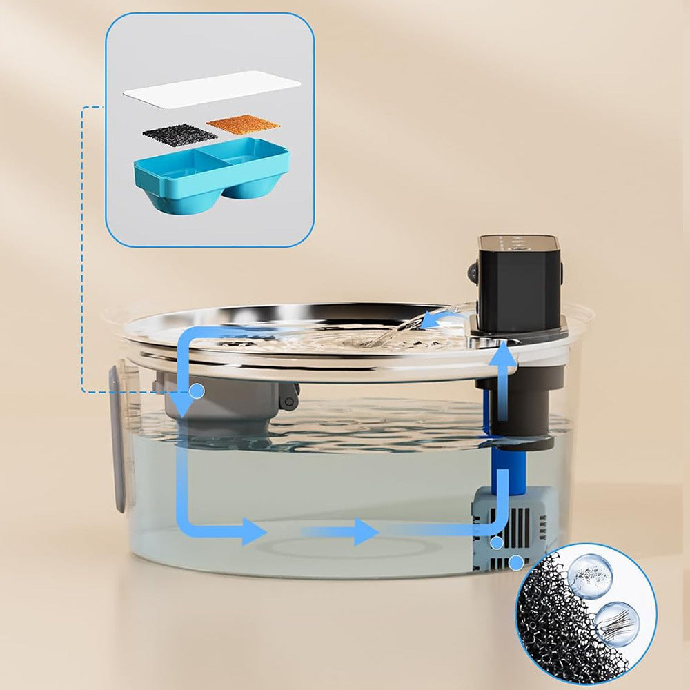 Stainless Steel Wireless Pet Water Dispenser, 3.2L Infrared Fountain with Carbon Filter