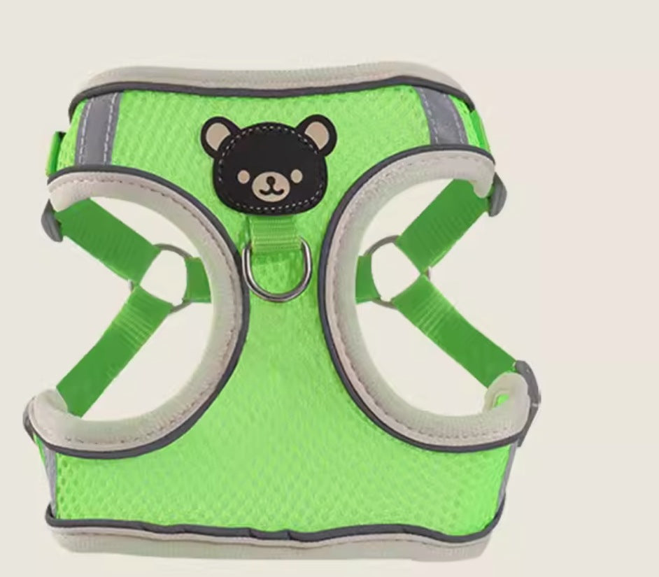 Orange summer bear print vest harness for small dogs and cats