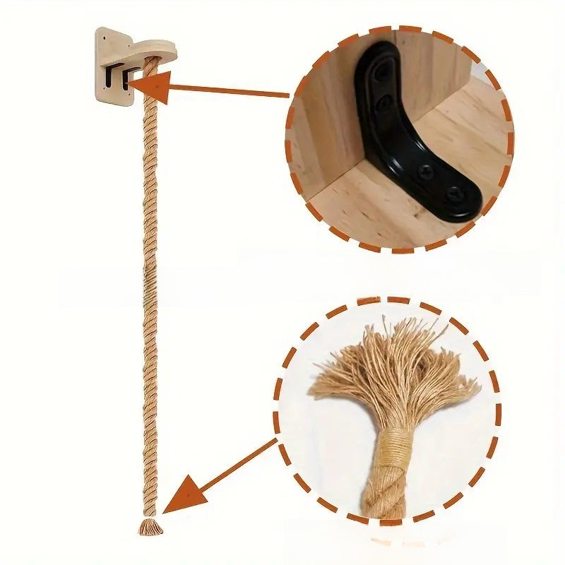 Floor-to-ceiling cat climbing pole with rope, shown in 2 colours and styles