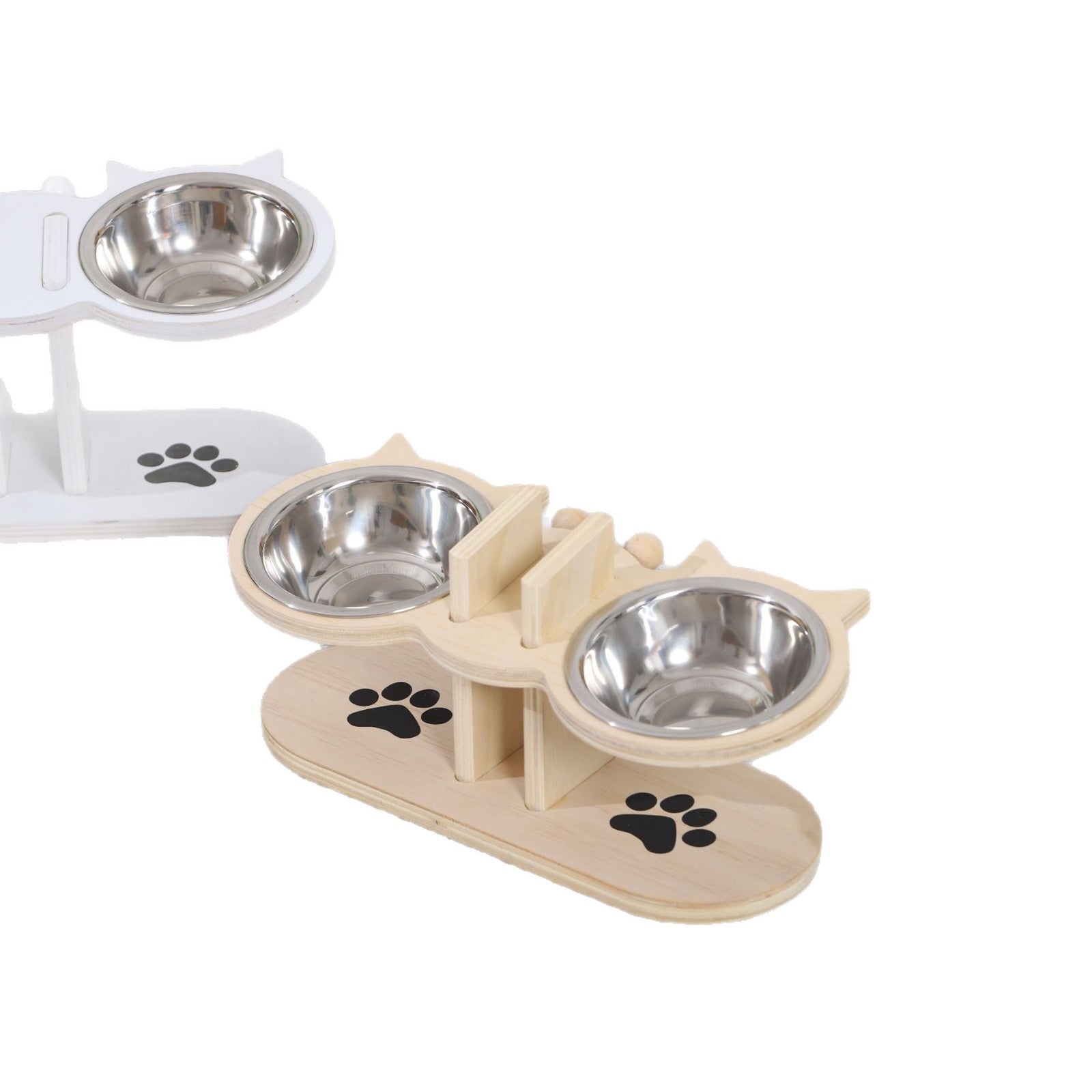 Black raised dog bowl stand with two tilted bowls