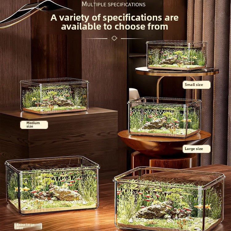 Clear shatterproof PET desktop fish tank for small fish, view 2