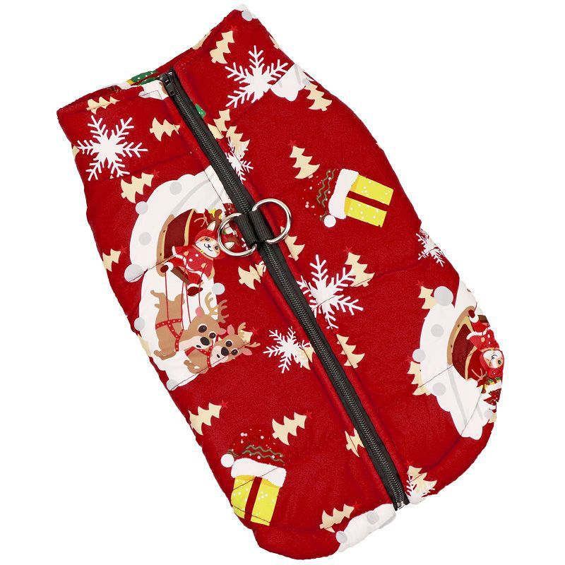 Thick padded windproof dog vest for winter in Navy, in a home setting