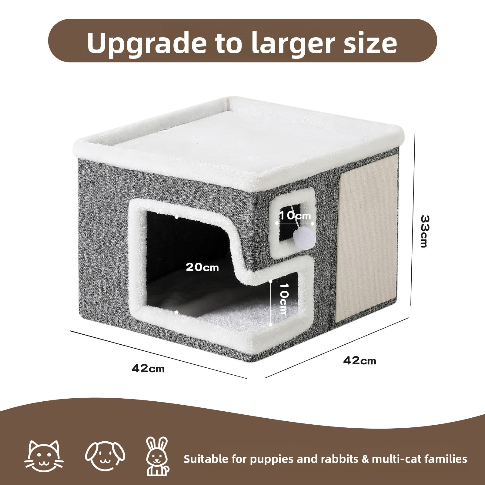 Grey foldable cat cave bed with side entrance, view 7