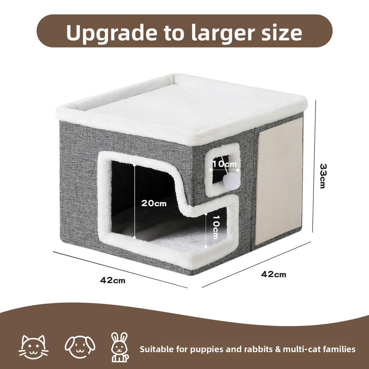 Grey foldable cat cave bed with side entrance, view 7