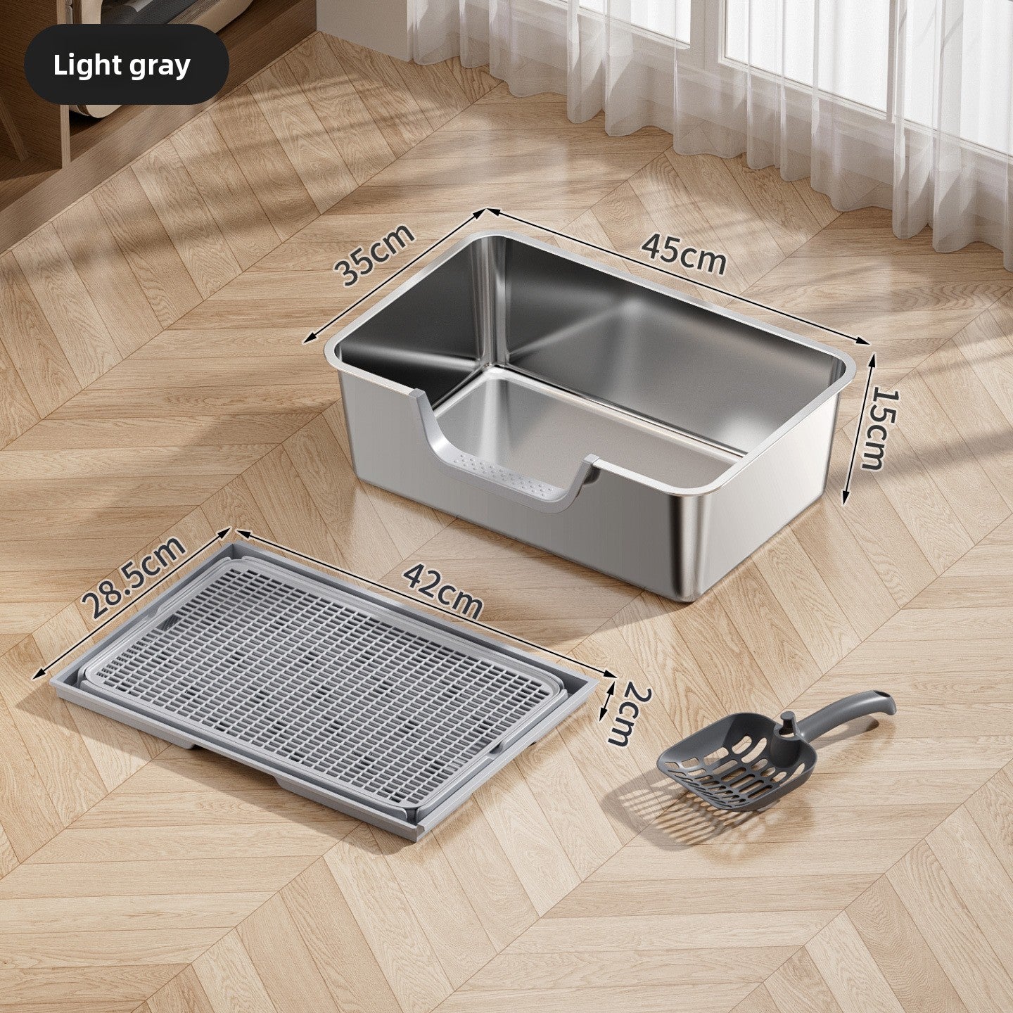 Stainless Steel Cat Litter Box, Front or Side Opening Anti-Splash