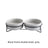 Raised glazed ceramic pet bowl on a stand in pastel yellow, view 23