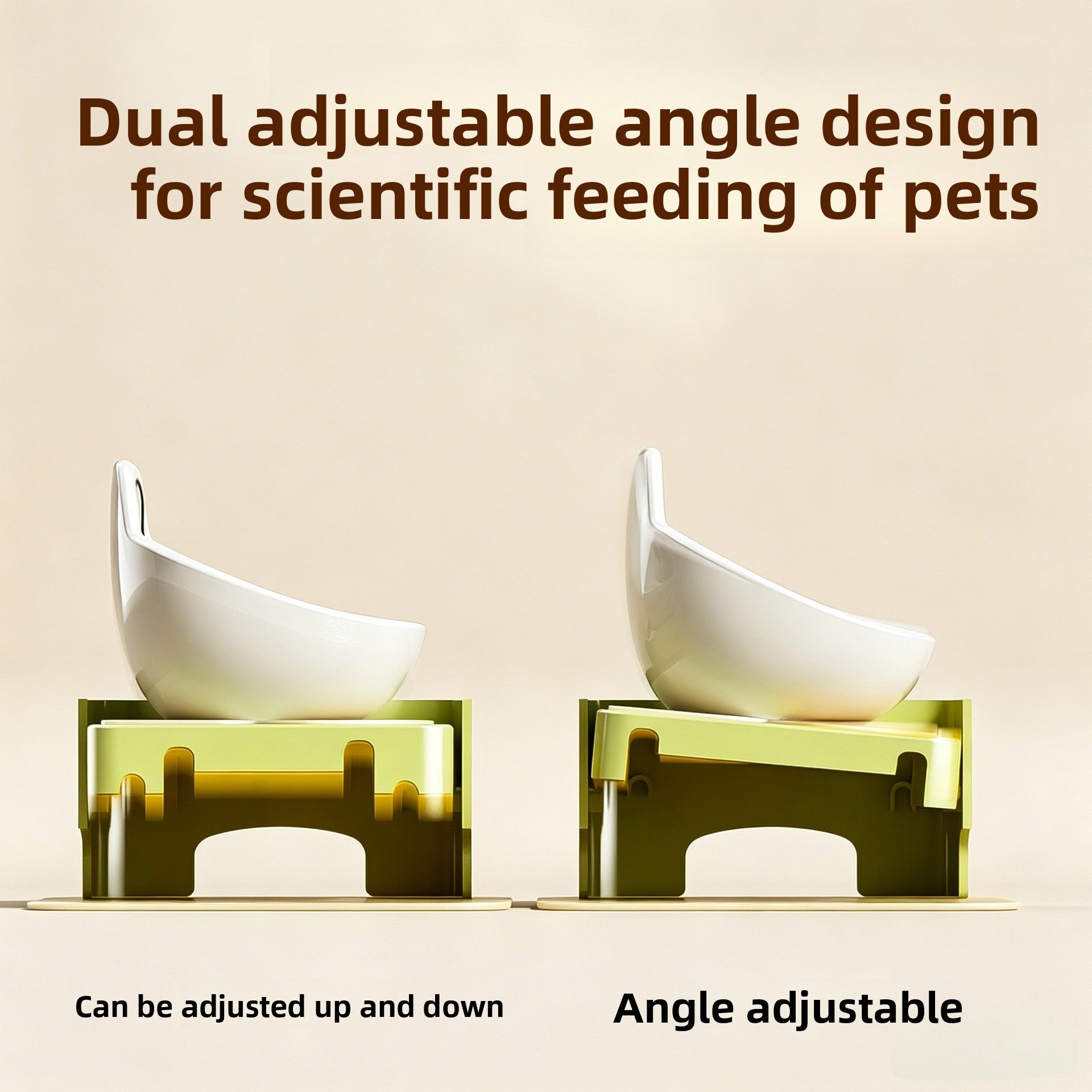 Adjustable Height and Tilt Ceramic Pet Bowl with Anti-Spill Rim and Paw Print Design