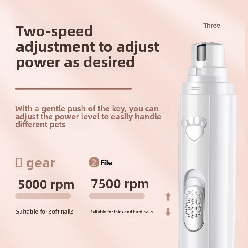 Cordless Rechargeable Pet Nail Grinder with Two Speed Settings