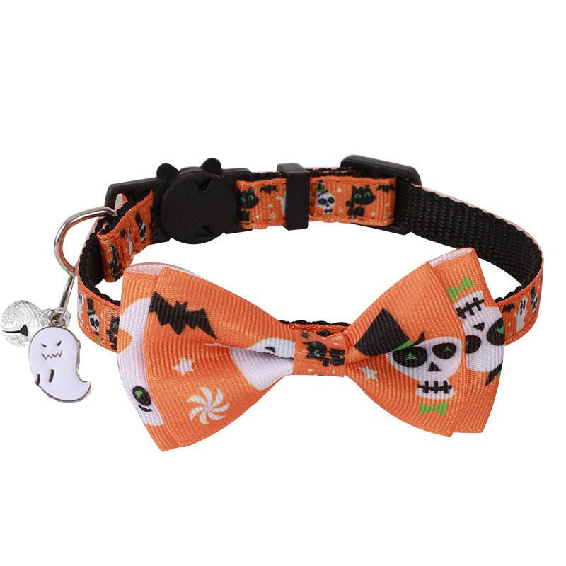 Halloween cat collar with bow and bell in bat design, product image 1