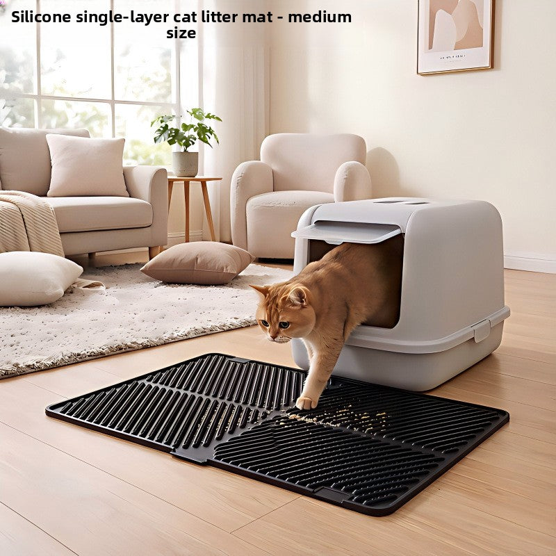 Foldable Non-Slip Silicone Cat Litter Mat, Easy to Clean