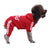 Fleece four-leg dog jumpsuit with button front in Dark Blue, front view
