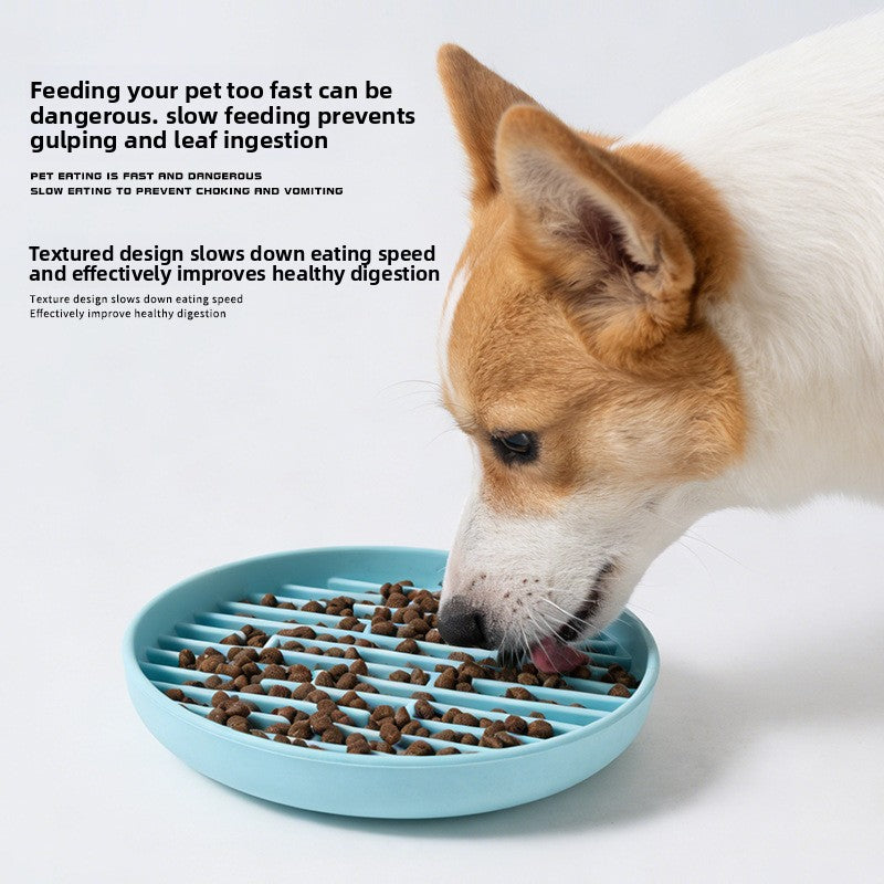 Silicone Slow Feeder Bowl with Suction Base for Cats and Dogs in Striped Design