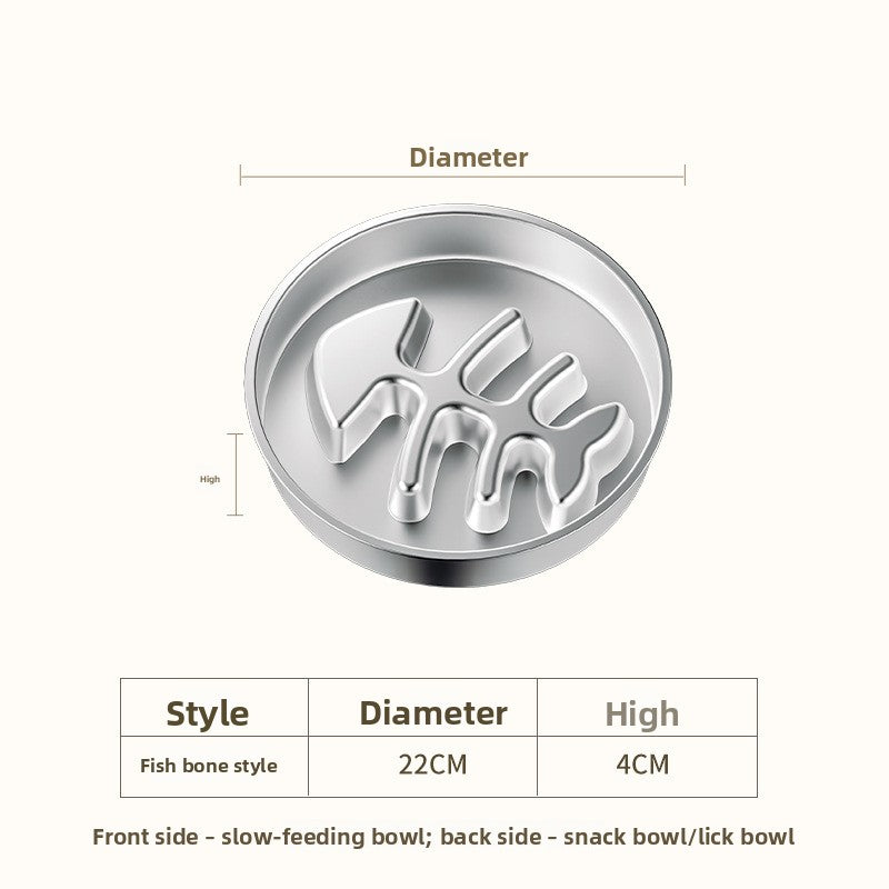 Stainless Steel Slow Feeder Pet Bowl in Bone, Claw or Fishbone Shapes with Stickers
