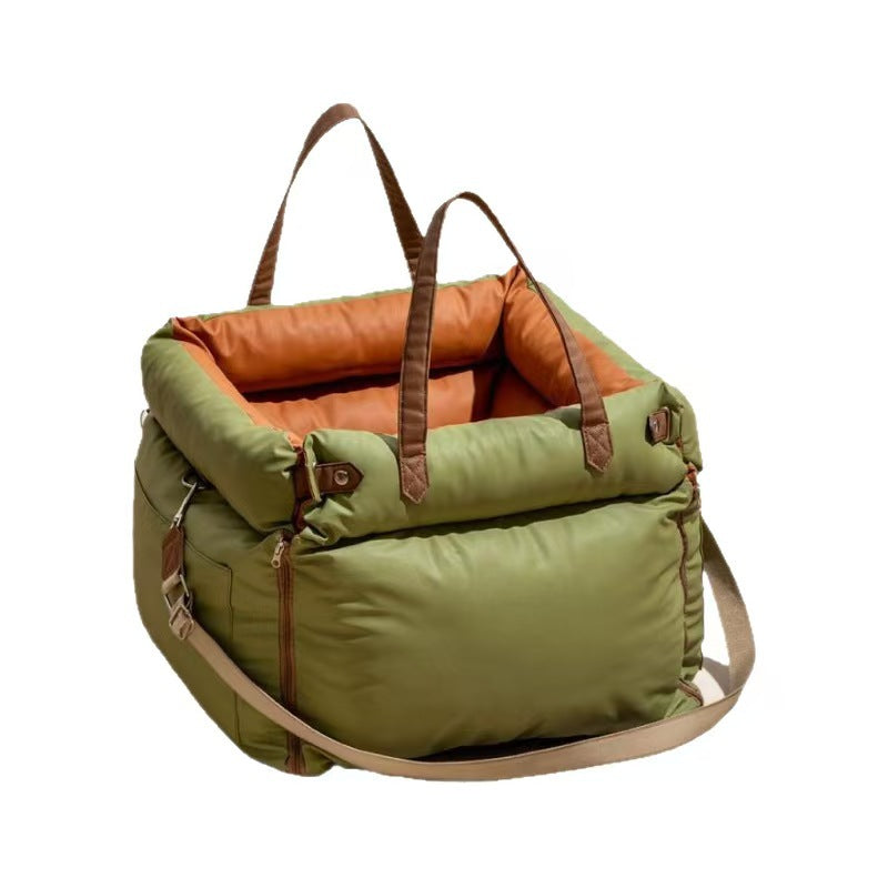 Waterproof PU leather dog car seat bed in green with cushion