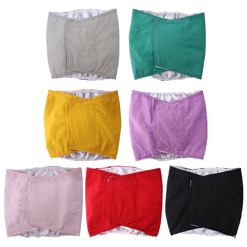 Reusable dog hygiene pants with hook and loop fastening in Male Black, front view