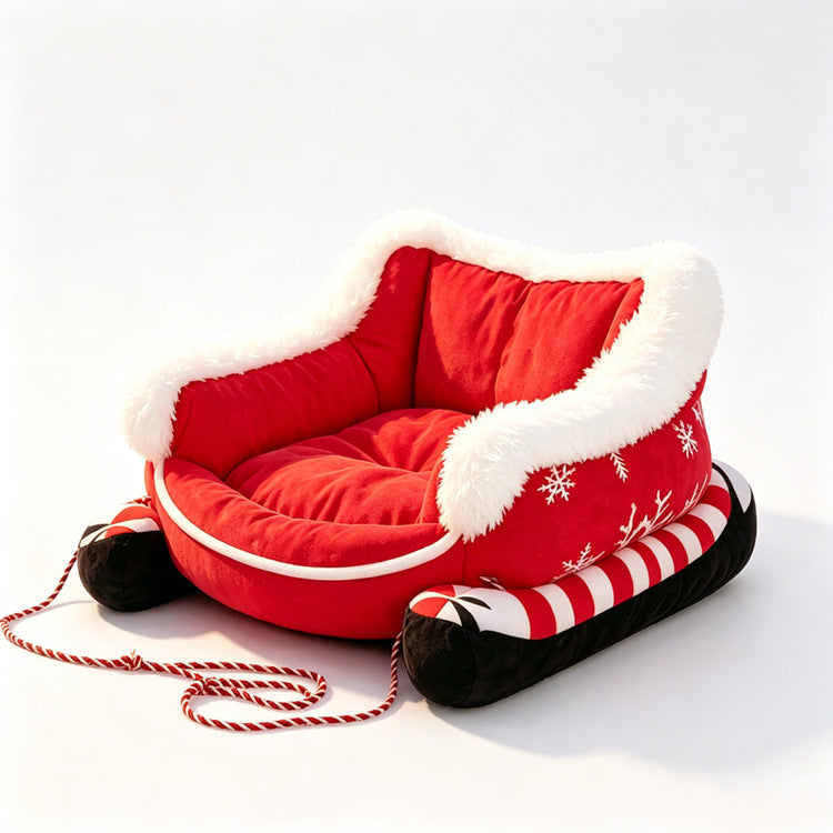 Christmas sleigh pet bed, close-up detail photo 3