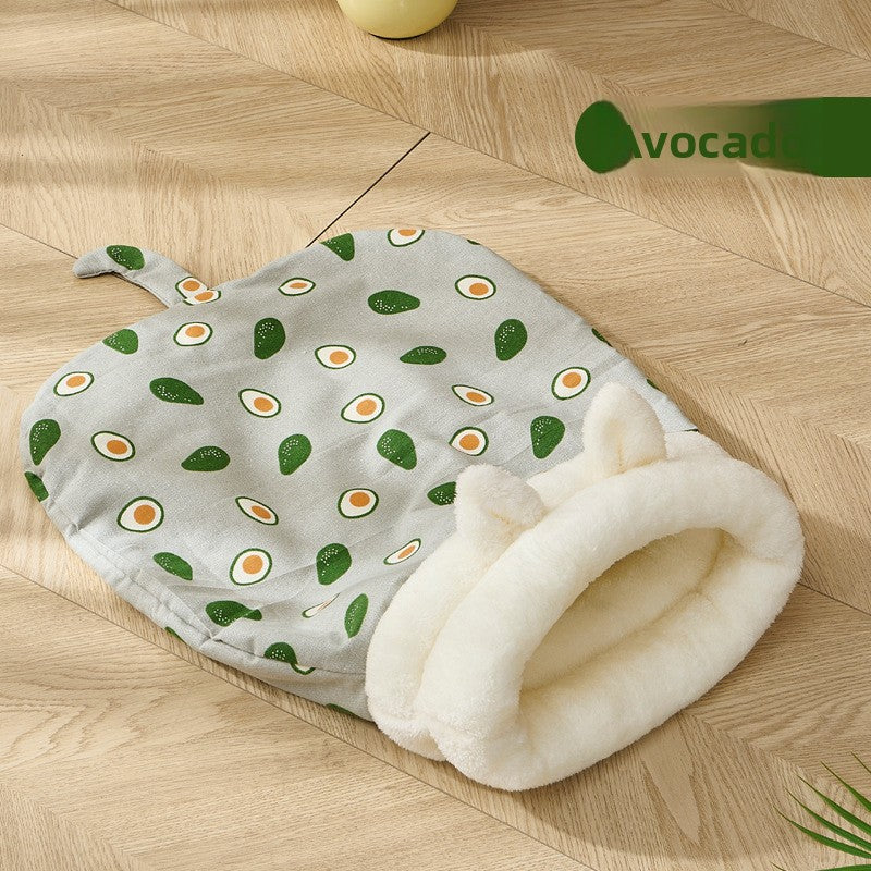 Semi-enclosed cat sleeping bag bed with fun animal print, product image 8
