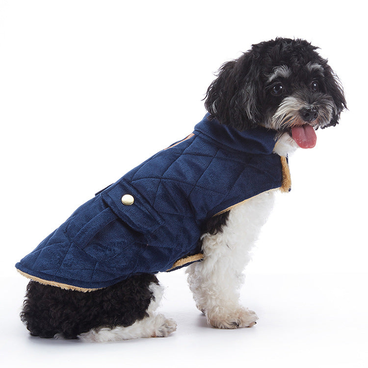 Waterproof padded British style dog winter coat in Black Style B, top view
