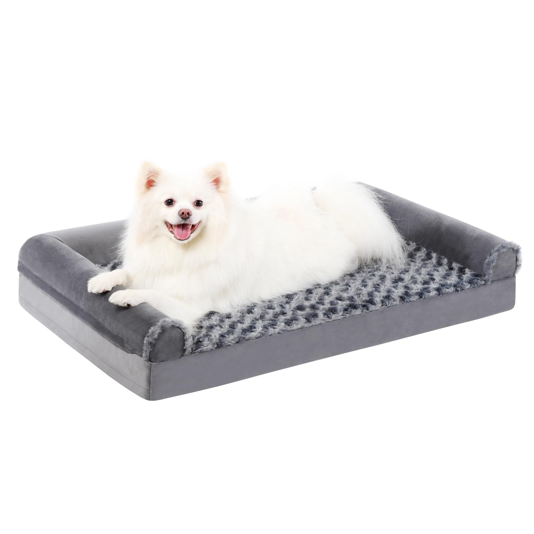 U-shaped velvet dog sofa bed with bolster, detail photo 5
