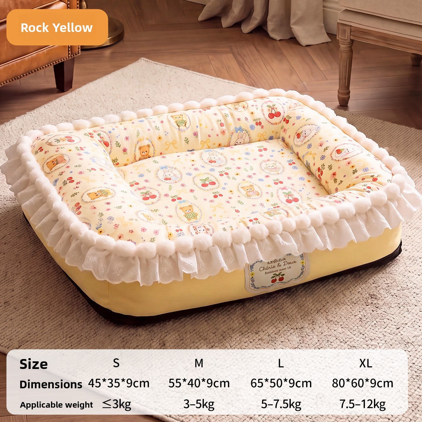 Open Dog Kennel Mat with Cute Print, Warm Spacious Bed