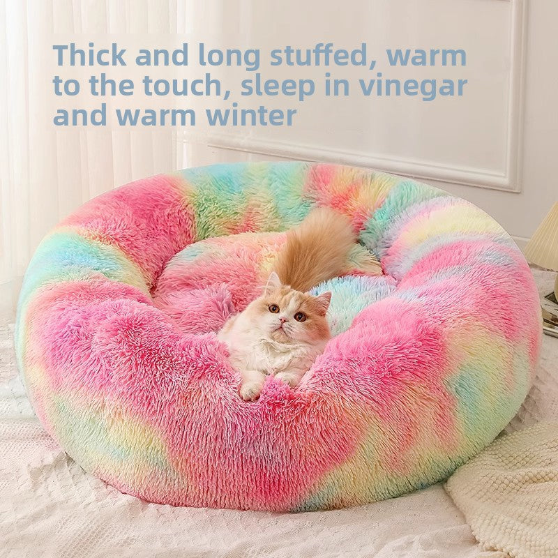 Grey thick velvet donut cat bed with plush padding, photo 2